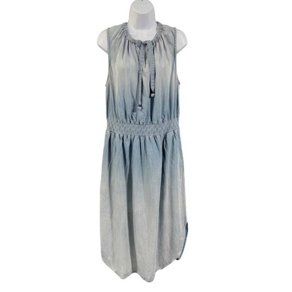 Democracy Denim Midi Dress Womens XL Light Blue Lyocell Smocked Waist‎